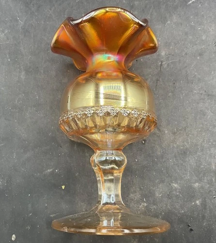 BEAUTIFUL VINTAGE CARNIVAL IMPERIAL MARIGOLD OPTIC FLUTE STEMED SPITTOON SHAPE