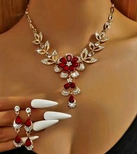 ☆ 3-tlg. Schmuckset ☆ Strass ☆ Gold ☆ rot ☆ Fashion Jewelry ☆ Hochzeit