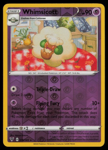 Whimsicott 076/185 Rare Vivid Voltage Pokemon Reverse Holo Near Mint