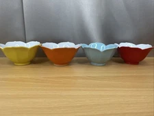 Vintage Set Of 4 Japanese Lotus Tulip Rice Condiment Bowls Footed Porcelain OMC