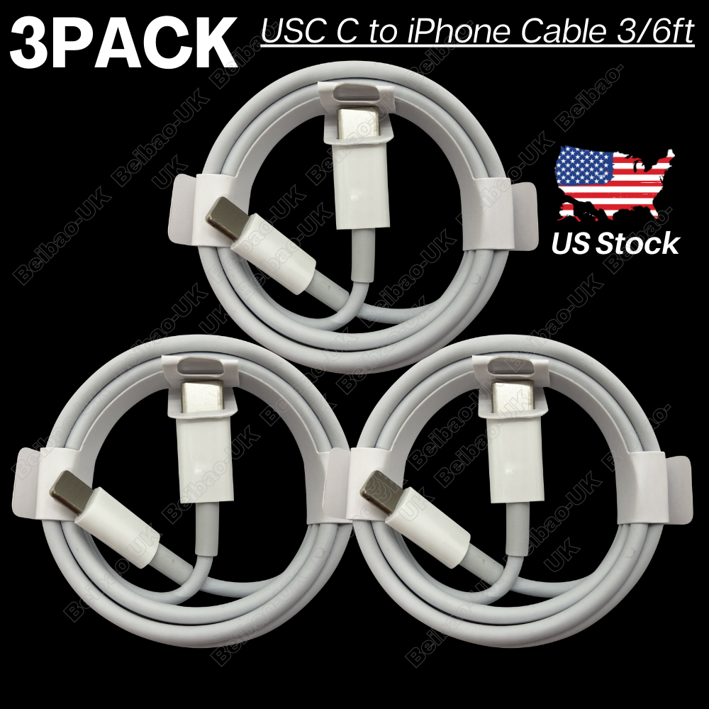 3 Pack PD Fast Charger USB-C to iPhone Cable For Apple 14 13 12 11 Pro XR 8 Cord