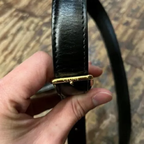 Auth CELINE Triomphe Medium - Black gold Shiny Calfskin Shoulder Bag from japan - Picture 4 of 10