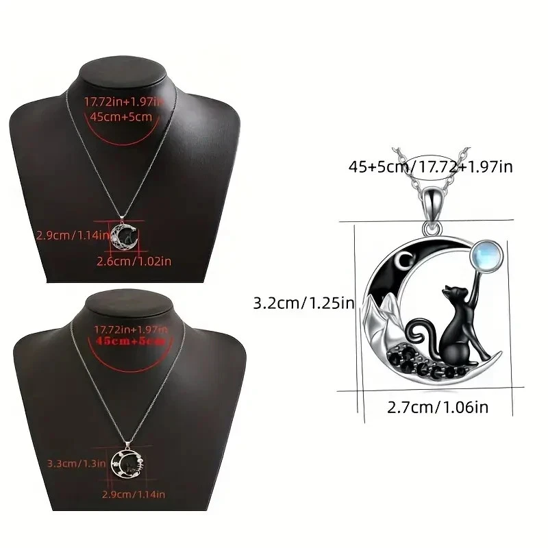 Moda Collar Colgante Gato Negro Estrella Azul Celta Forma Luna Mujer Familia Regalo Foto 3 de 4