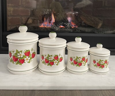 Vintage Sears Roebuck Strawberry Fields Ceramic Canister Set of