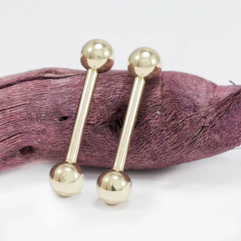 Ювелирные изделия соски кольцо язык штанга одно золото твердое желтое золото 14K 14G 12 мм слиток - Изображение 3 из 3