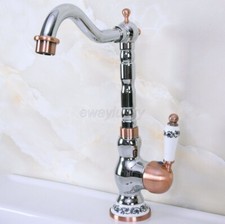 Chrome Red Copper Single Hole Bathroom Sink Swivel Mixer Tap Vanity Basin Faucet