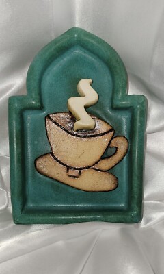 Coffee Cup Clay Wall Plaque Signed By Cathy Broski