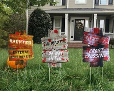 Halloween Creepy Sidewalk Warning Signs Scary Outdoor Yard Lawn Decor Set 3 PCS