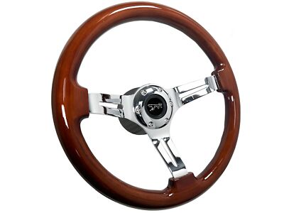1968-73 Mercury Cougar 14'' Mahogany Wood Chrome Steering Wheel 6-Bolt Kit