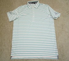 RLX Ralph Lauren Polo Shirt Men Large White Striped Golf Performance Stretch