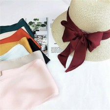 Donna Chiffon Skinny Sciarpa Lungo Solido Colore Simil Raso Seta Fiocco Cravatta
