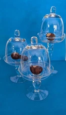 Set of 3 Various sized Transparent Dessert or Candy Display Tray With Domed Lids