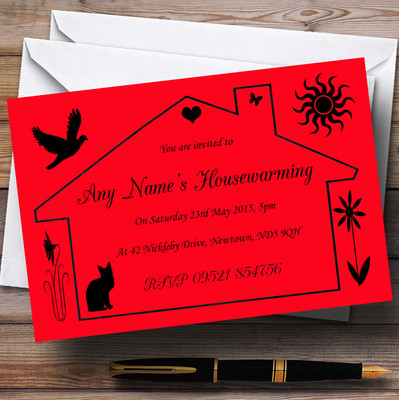 Personalisierte Einladungen rotes Design Einweihungsparty
