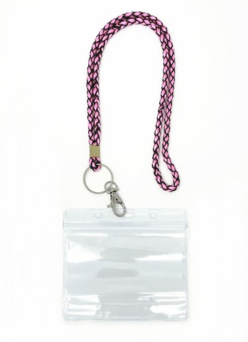 Pack 4 Multi color braided polyester lanyard with Zipper Horizontal badge holder - Picture 4 of 6