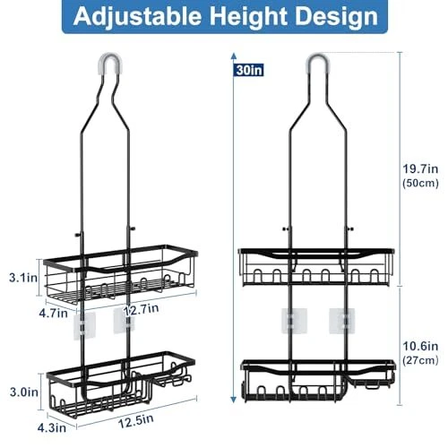 Shower Caddy, Upgraded Extended Length Shower Caddy Over Showerhead No Black