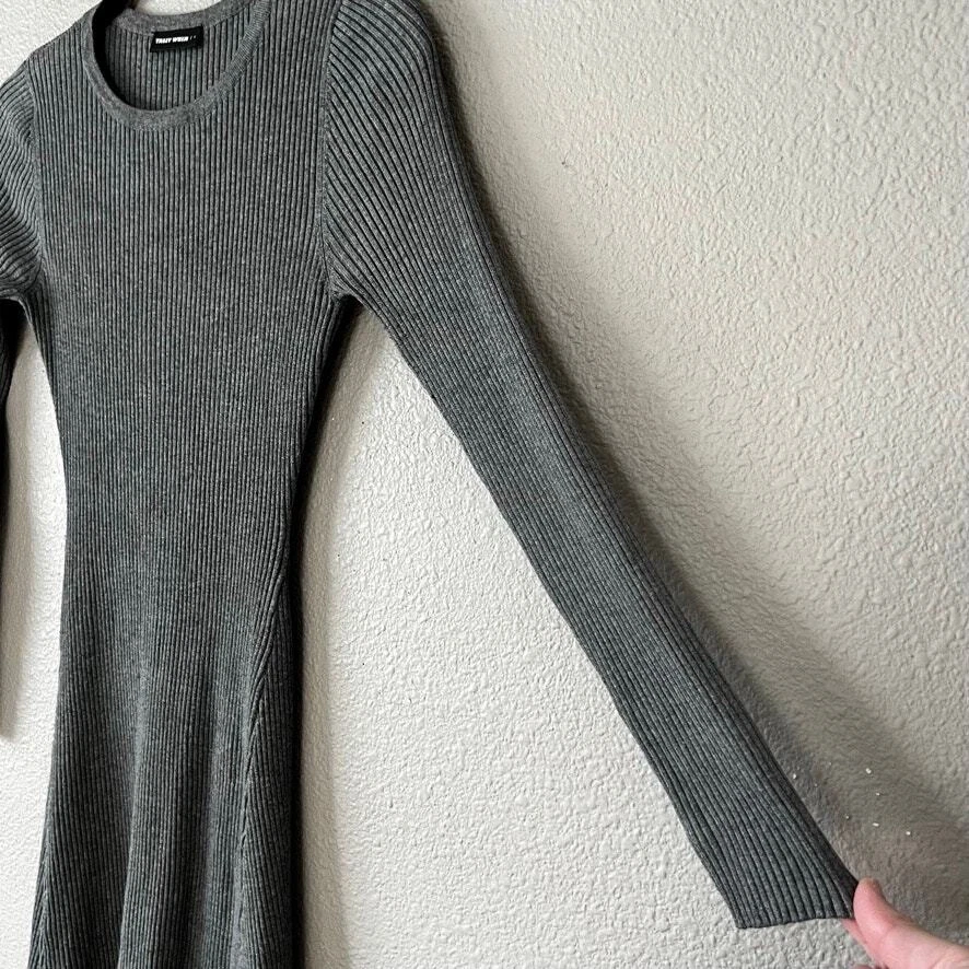 Vestido Suéter Tally Weijl Gris Acanalado Manga Larga Ajuste Acampanado Cuello Redondo Para Mujer L Foto 4 de 4