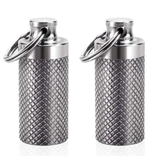 Keychain Pill Holder, Titanium Waterproof Pill Container Small Pill Box, 2-Pack