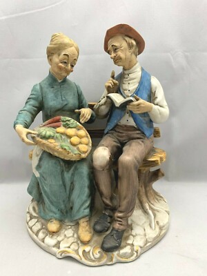 Napcoware PORCELLANE D'ARTE C8627 Old Man Woman Vegetable Basket Figurine Statue