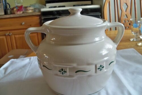 Longaberger Woven Traditions Pottery Heritage Green Cookie Jar Bean Pot USA Nice - Picture 1 of 4