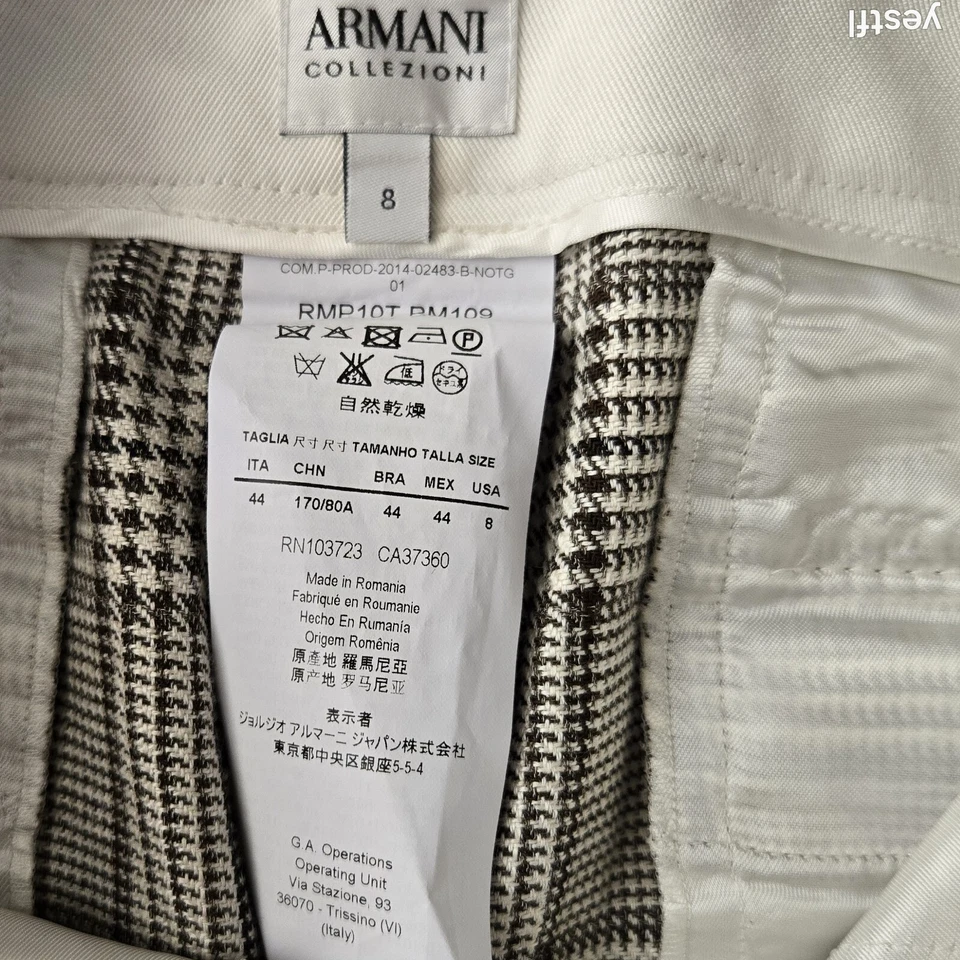 Armani Collezioni plaid trousers linen wool cotton straight fit size 8 - Image 4 of 4