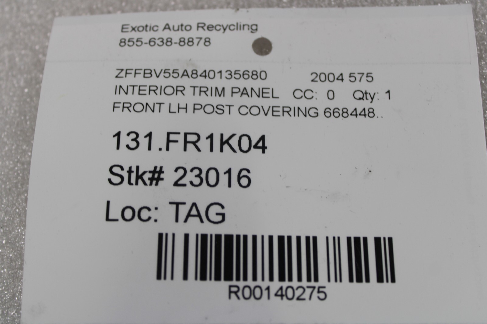 Ferrari 575, LH, Left, Front Post Interior Cover, Used, P/N 668448