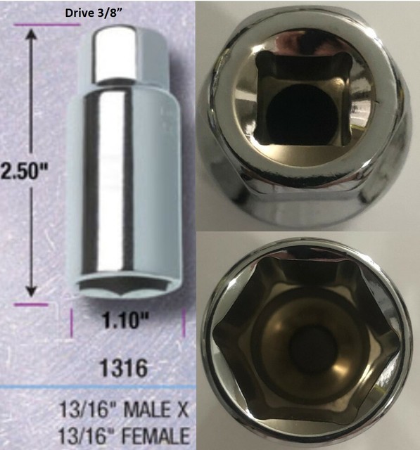 Thin Wall Lug Nut Wrench Adapter Socket 13/16" to 13/16" Drive 3/8" 6