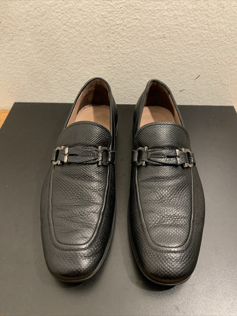 Salvatore Ferragamo LC Black Snake Emboss Leather Horsebit 