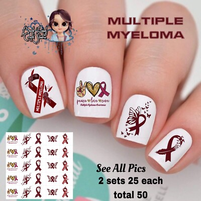 Multiple Myeloma Cancer Ribbon Waterslide Nail Art Decals Set Of 50 Instruction