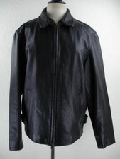 Men's L J.Crew Black Leather Flight Jacket Coat Full-Zip Bomber Insulated Dressy