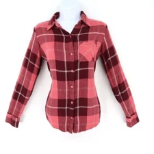 a.n.a. A New Approach Button Up Shirt Womens Size XS Burgundy Multicolor Plaid