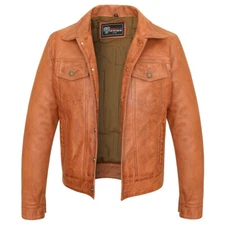 VANCE LEATHER MEN'S SHEEPSKIN LEATHER TRUCKER JACKET