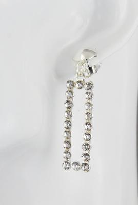 Silver Clip On earrings clear crystal rectangle pendant clips earrings light