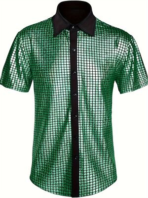 Men`s Bright Plaid Short Sleeve Casual Shirt