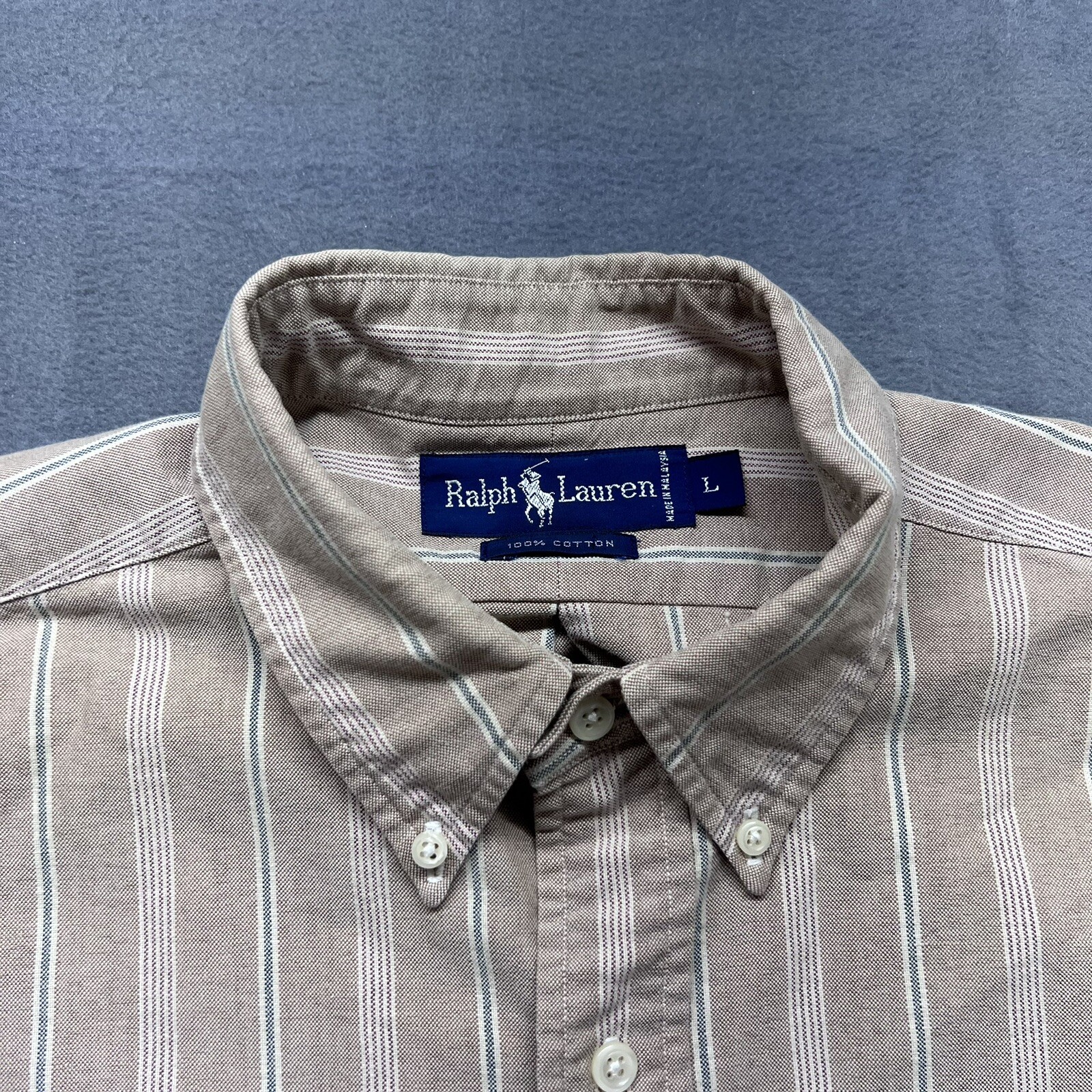 Ralph Lauren camicia uomo grande beige abbottonata righe preppy piccolo pony