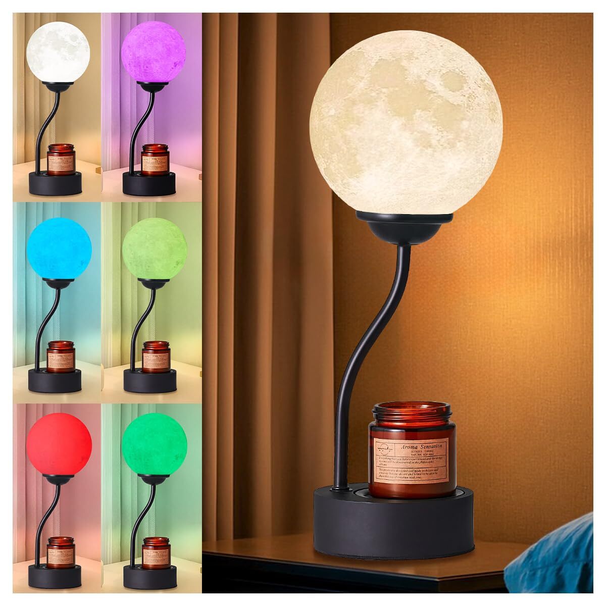 7-Color Moon Lamp Candle Warmer with Timer & Adjustable Brightness-image