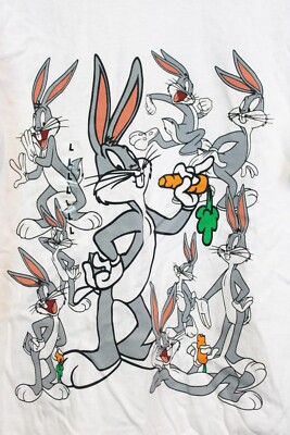VTG 90's Warner Bros White Bugs Bunny T-Shirt sz L Looney Tunes