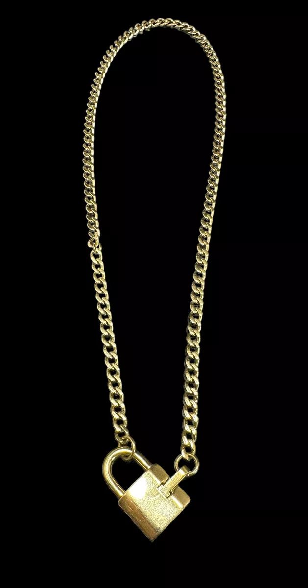 Vitaly Necklace Gold Plated Lock Oval Chain Link Designer Signed