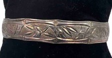 Sterling Silver Bamboo Hawaiian Scroll Round Bangle Bracelet 26.22