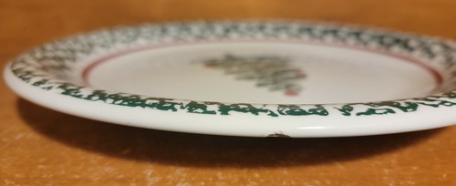 Plato de cena árbol de navidad Furio, 10 3/8", La Primula Italia, pintura de esponja verde - Imagen 4 de 6