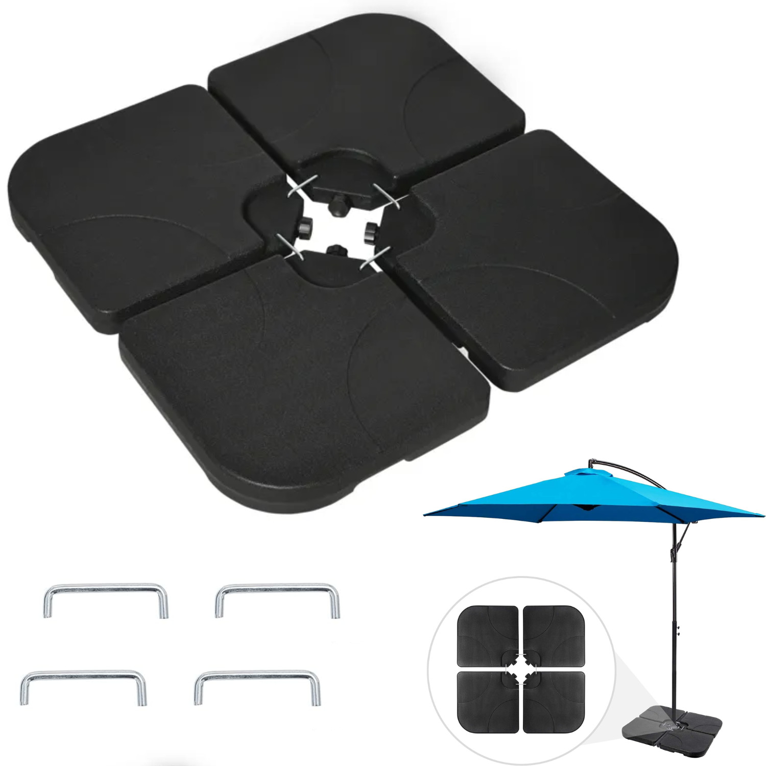 Dalles de parasol déporté noires Outsunny lot de 4 pour lestage de pied de parasol croisé