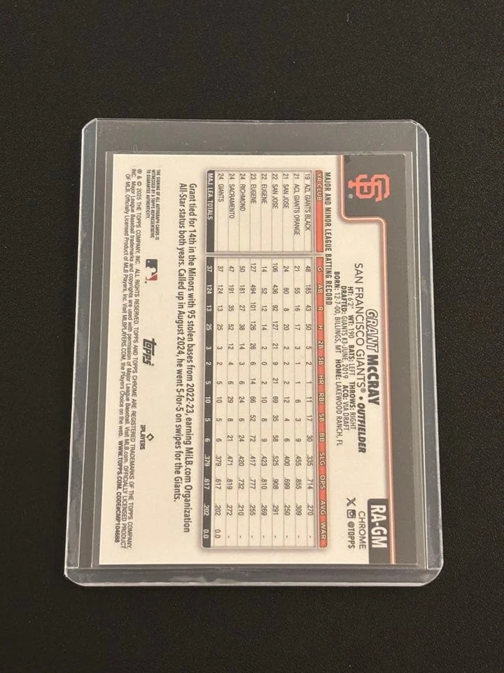 Grant McCray Topps Chrome Rookie Auto San Francisco Giants Autograph Card Used - Image 2 of 2