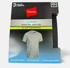 3 Pack Hanes Tagless T-Shirts Lightweight Stretch 3XL (54-56”)Gray Black X-TEMP