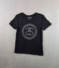 Stussy T Shirt Womens Small Black Big Logo Short Sleeve Streetwear Made In USA