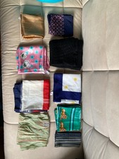 lot of 9 assorted scarves sold as is, silks and synthetic fabrics heavy use