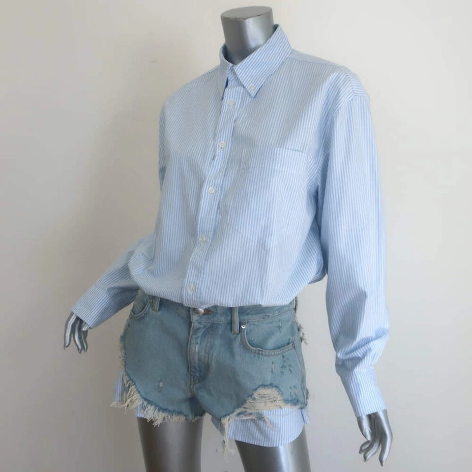 Romper curto listrado azul algodão tamanho 2 Alexander Wang prestilizado botão para baixo NOVO - Imagem 3 de 4