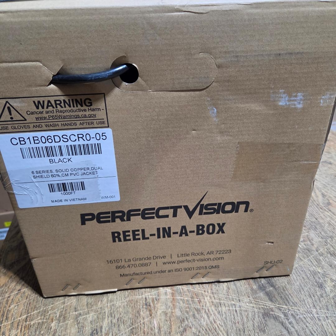1000 FT PERFECT VISION / RG-6 / SINGLE / BLACK / SOLID COPPER CTR /REEL IN BOX!