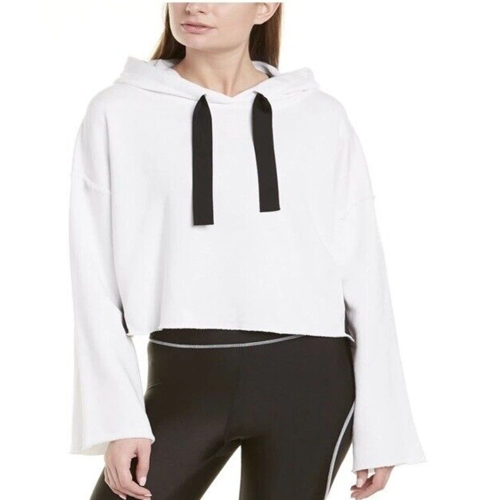 ALALA Women’s Sz Small White Stance Bell Sleeve Crop Hoodie Sweatshirt