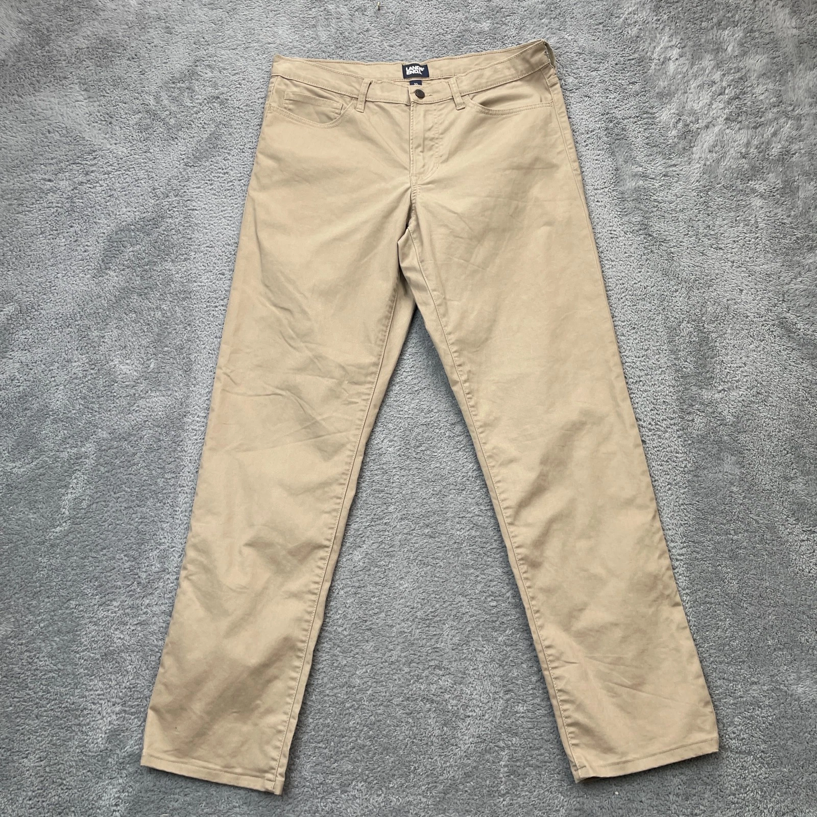 Lands End Pants Mens 33 Beige Chino Traditional Fit Cotton Stretch Straight Leg