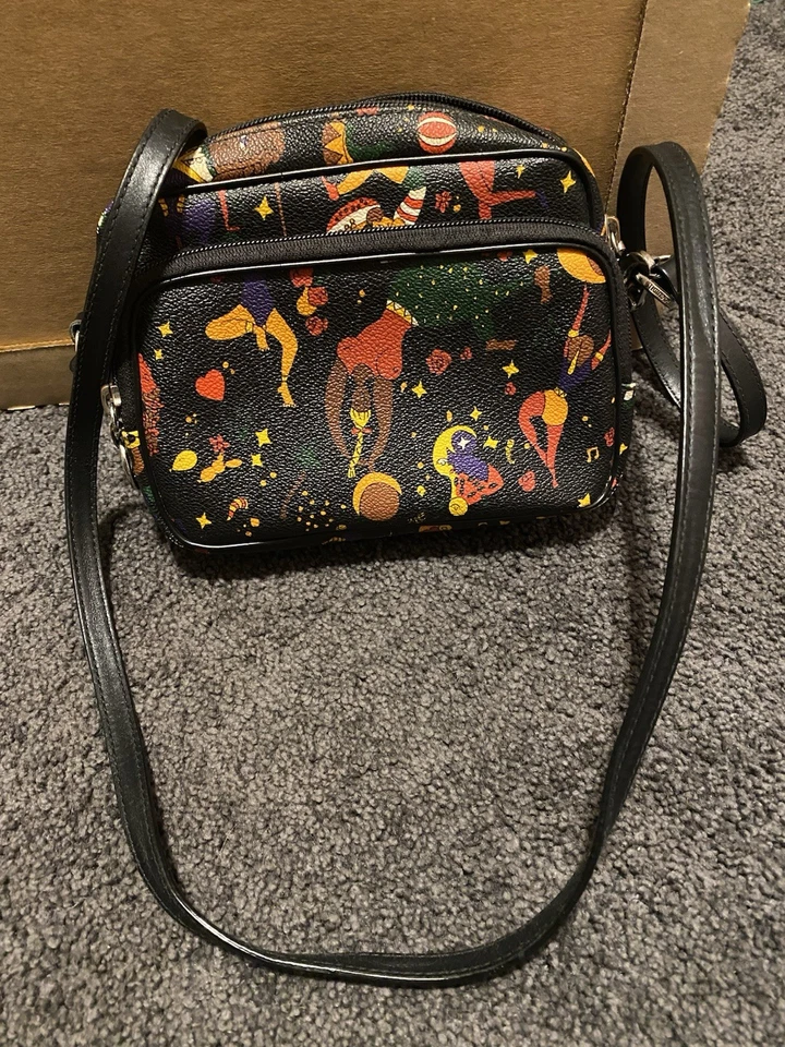 Piero Guidi Magic Circus Black Coated Canvas Leather Trimmed Crossbody Handbag - Image 2 of 4