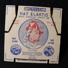 VTG JEWEL HAT ELASTIC WITH PATENTED SAFETY TIP No 1357 NEW on DISPLAY CARD 1937